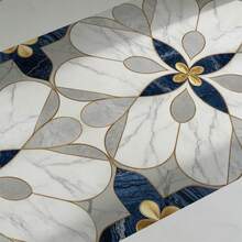 1 Roll French Gilded Floral Marble Mosaic Self-Adhesive Floor Sticker, 30 X 120Cm Vinyl Peel And Stick Removable Waterproof Non-Slip Wear-Resistant Seamless Floor Decal, Floor Renovation For Entryway Living Room Kitchen Bathroom, Renter-Friendly - Marble Inlay - View 7
