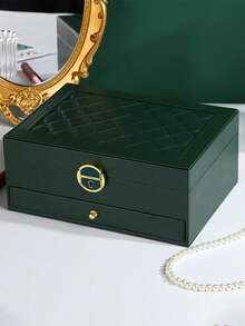 1pc 3-Layer Jewelry Storage Box, Large Capacity Lockable Jewelry Box, Drawer-Style Jewelry Box, PU Leather Jewelry Organizer Container, Suitable For Storing Necklaces, Earrings, Rings, Bracelets, Watches, Etc., Holiday Gift. - Lockable Jewelry Box - View 17