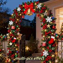 2pcs Artificial Winterberry Garland With Red Berries And Greenery - Realistic Plastic Christmas Wreath For Indoor/Outdoor Holiday Decor, Wedding, New Year - Red Fruit Rattan - View 9