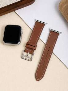 1pc Brown PU Leather Band, Compatible With Apple Watch Series 1-11, SE, Ultra 1-3, 38/40/41/42/44/45/46/49mm, Adjustable Buckle, Classic Business Unisex Smartwatch Replacement Strap, Suitable For Commuting And Daily Wear - Brown - View 11