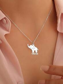 1pc Customized Elephant Name Necklace - Steel Cute Animal Pendant Jewelry, Durable Daily Wear Women's Necklace, Customizable Jewelry, Personalized Name Necklace, Mother's Day Gift, Animal Element Jewelry, Personalized Gift, Christmas, Halloween Gift - Multicolor 5 - View 5