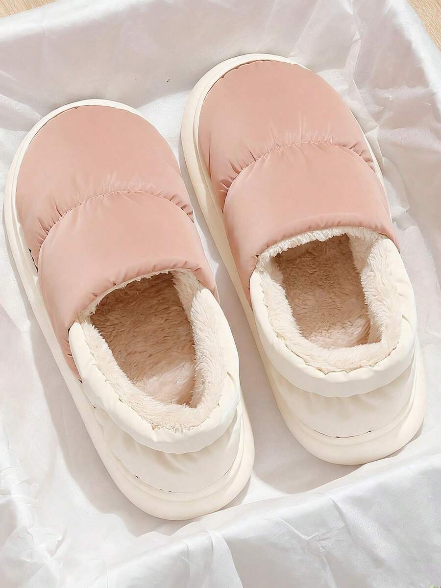 MAOLI Sandal Dalam Ruangan Berlapis Termal dengan Ujung Tertutup Warna Polos, Gaya Pasangan Unisex, Lembut dan Nyaman, Cocok untuk Musim Dingin di Dalam dan Luar Ruangan, Salju, Bagian Atas Kain Bulu Angsa, Tahan Air dan Mudah Dibersihkan - Berwarna merah muda - View 1