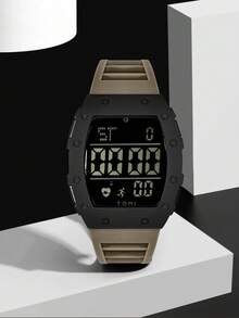 TOMI Square LCD Digital Electronic Watch, Square Large Screen Digital Dial, Silicone Strap, Multi-Function Sports Student Wristwatch, Multiple Colors Available, Daily Wear, Holiday Gift - one-size - View 10