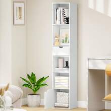 Boekenkast, boekenplank, opbergmeubel met lade, kast, open vakken, 30 x 24 x 158 cm, wit - A - Bekijken 11