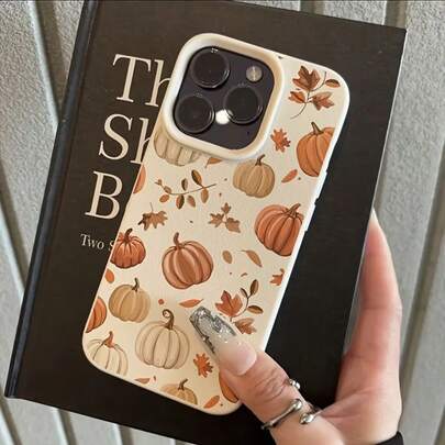 1pc Autumn Pumpkin & Fallen Leaves Anti-Drop Protective Soft Phone Case, Compatible With Apple 18/18Pro/18Promax/17/16/15/14/13/12/11/Plus/Pro/Pro-Max Series, Ins Vintage Watercolor Warm Tone Autumn Harvest Elements Pumpkin Maple Leaf Branch Halloween Thanksgiving