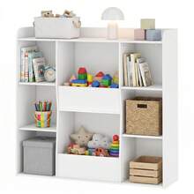 Kinderopbergmeubel, kinderboekenkast met 8 vakken en een bovenplank, 104 x 29 x 101,5 cm, wit - A - Bekijken 2