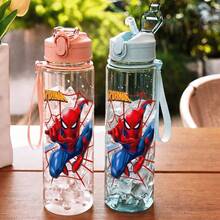 1pc 5 Colors Spider-Man Style Anti-Spill Flip Top Sports Water Bottle, Back To School Essential, Car Accessory, Portable & Fashionable Design, 750ml-27oz Travel Cup With Strap, Straw And Lid, Cute Design, High Quality, Leak-Proof, Shock-Proof, Durable Outdoor Sports Water Cup, Large Capacity Portable Cup, Suitable For Short Trips, Hiking - Multicolor - View 4