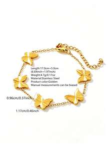 VceTd 1PC Romantic Cute Style Stainless Steel Chain Bracelet With Flower And Butterfly Pendant Design, Suitable For Women's Daily Wear, Dating Or Holiday Gift - RT149SL - View 7