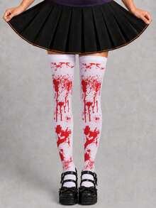 1/4 Pair Women's Halloween Over-The-Knee Socks, Mixed Skull, Red Splatter, Striped And Harlequin Pattern Thigh High Socks, Suitable For Costume Party Outfit Matching - Multicolor - View 7
