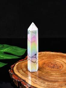 Colorful Craft White Turquoise Hexagonal Prism Rainbow Halo Single Point Crystal Tower Home Decor Healing Stone - Colored Turquoise Pillar - View 10