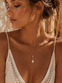 outingfit 1pc Bohemian Gold Rhinestone Flower Back Chain, Elegant Long Back Necklace Pendant For Women, Suitable For Wedding, Beach, Party And Backless Dress - Rhinestone - View 2