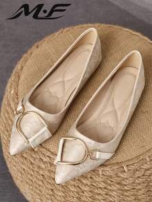 1 Pair Women's Pointed Toe Flat Shoes, Versatile Commuter Shoes, Soft Sole Low Vamp Fairy Style Flat Loafers - Apricot - View 1