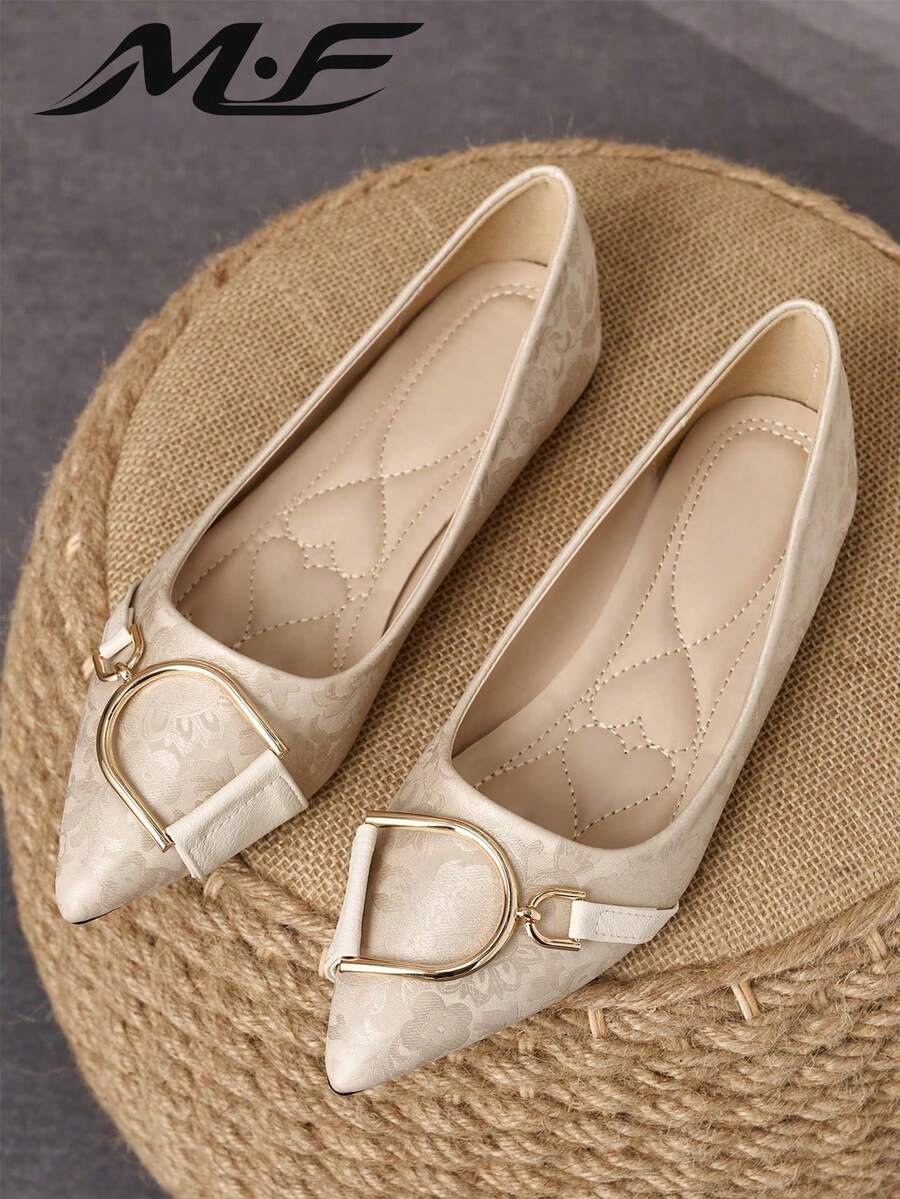 1 Pair Women's Pointed Toe Flat Shoes, Versatile Commuter Shoes, Soft Sole Low Vamp Fairy Style Flat Loafers - Apricot - View 1