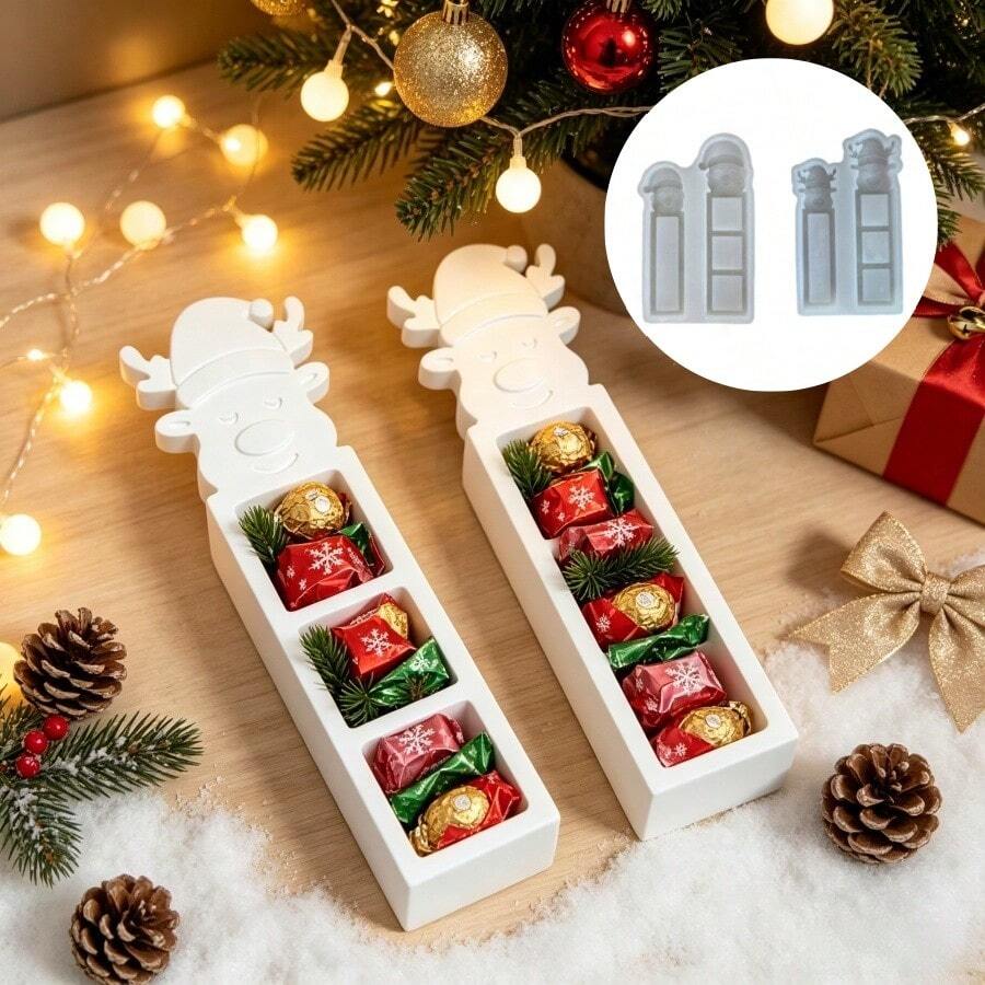 SILIKE LUFEI 2pcs Christmas Clay Silicone Mold Set, 2-Cavity Santa Claus & Reindeer Gift Clip Ornament Mold, Suitable For Resin, Plaster, Candle, Aromatherapy Products, Home Decor Display - Silicone Mold - View 1