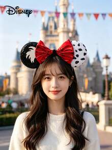 Disney 1pc 101 Dalmatians & Mouse Ears Headband, Sequined Red Bow Costume Hair Accessory For Theme Park & Cosplay - Multicolor - View 3