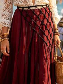 1pc Bohemian Waist Cincher - Vacation-Style Woven Waist Accessory With Rope Texture + Layered Tassels - Versatile Beach Accessory - Multicolor - View 7