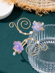 1pc Fashion Niche Design Summer Vacation Vibe Elegant Light Purple Flower Shaped Adjustable Arm Cuff For Women - Purple - View 2