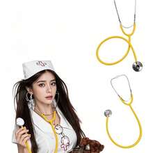 1 Yellow Stethoscope Prop, Adjustable Hardness, Durable, Doctor Role-Play, Birthday, Halloween, Christmas Gift, Family Game Prop - Multicolor - View 1