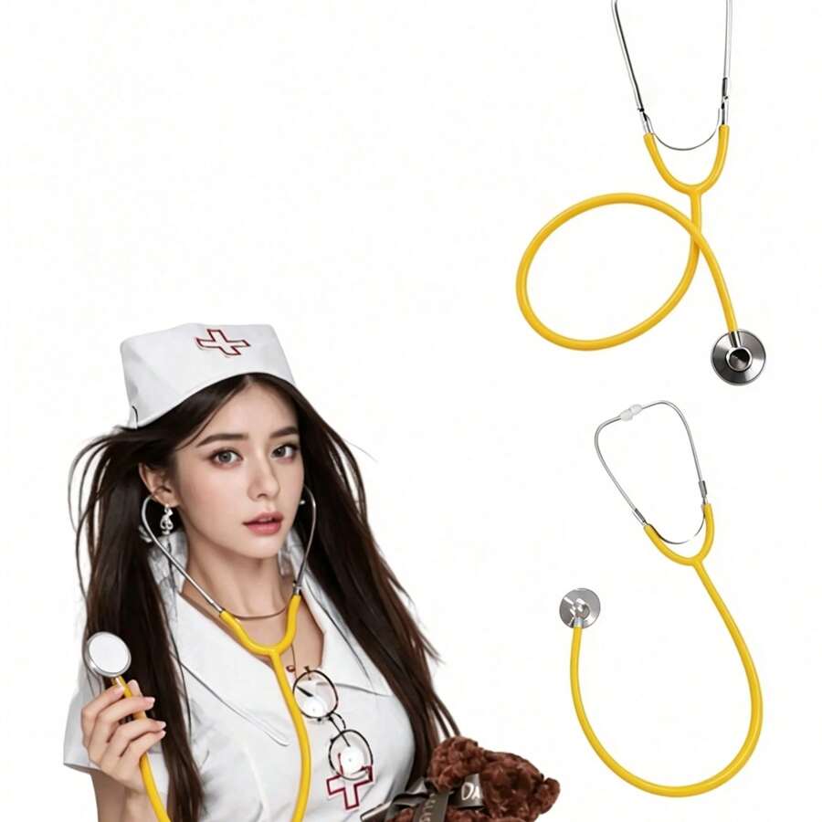1 Yellow Stethoscope Prop, Adjustable Hardness, Durable, Doctor Role-Play, Birthday, Halloween, Christmas Gift, Family Game Prop - Multicolor - View 1