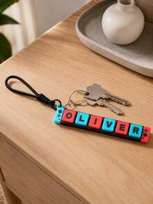 1pc Personalized PLA Game Controller Keychain - Red & Blue Block Letter Customized Name Bag Charm (With Wrist Strap), Suitable As Birthday, Graduation Or Travel Gift, Unique Design - Multicolor - View 6
