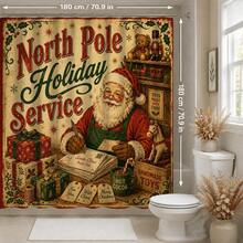 1pc/4pcs Christmas Santa Claus Multi-Functional Bathroom Decor Shower Curtain Set, Free 12 Hooks, Premium Holiday Atmosphere, Bathroom Mat, U-Shaped Rug And Round Toilet Lid Cover, Suitable For All Christmas Occasions - Santa Claus 2 - View 10