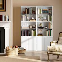 Boekenkast met 4 open vakken en 2 deuren voor woonkamer en kantoor, 59x29x180 cm, wit - A - Bekijken 10