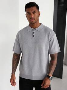 Spring/Summer European, American, Japanese, Korean Casual Unisex Versatile Solid Color Minimalist Business Style Men's Women's Knit Top Short Sleeve V-Neck Pullover Sweater Back To School - Grey - View 7