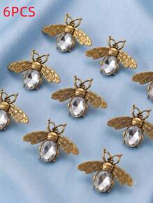 6/2/1Pc Vintage Gold Bee Rhinestone Button Covers Crystal Insect Shirt Cuff Button Caps Clip-On Cufflinks Formal Dress Clothing Accessories - Multicolor - View 8