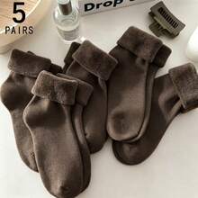 1/3/4/8/16 Pairs Women's Solid Color Warm Thermal Lined Mid-Calf Socks, Winter - Multicolor - View 50