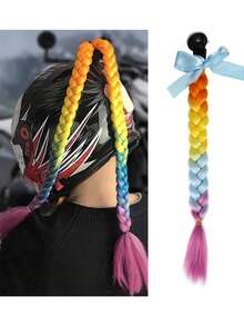 1pc 20 Inch Red Black Green Yellow Purple Pink Blue Helmet Braid Hairband With Detachable Suction Cup And Bow, Motorcycle Helmet Ponytail Hair Accessory, Multiple Colors Available (Helmet Not Included) - Multicolor - View 2