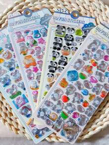 1/4pcs Cartoon 3D Embossed Stickers Colorful Crystal Animal Rabbit Elephant Panda Holographic Shiny Decals For Girls Children Phone Case Decoration - Multicolor - View 4