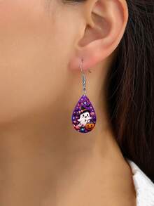 1 Pair Fun Cartoon Ghost Candy PU Leather Dangle Earrings, Cute Halloween Ghost Drop Earrings For Women, Holiday Fashion Jewelry Gift - Multicolor - View 2