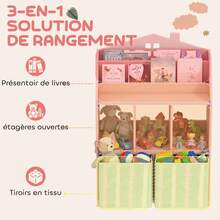 Estante infantil com prateleiras abertas e 2 gavetas de tecido, em MDF, rosa. - A - Ver 6