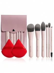 BS-MALL Exquisite Mini Portable Pink Cute 6pcs Makeup Brush Set With 2 Puffs And 1 Brush Bag, Travel Makeup Tools, Beauty Brushes, Gift For Girlfriend - Pink - View 10