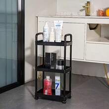 Three-Layer Pulley Mobile Storage Cart - Easy-Assembling Plastic Storage Rack For Bathrooms, Kitchens, RVs, Offices And Workshops, Featuring 3 Hanging Baskets And 3 Layers Of Shelves, Saving Space - Multicolor - View 10