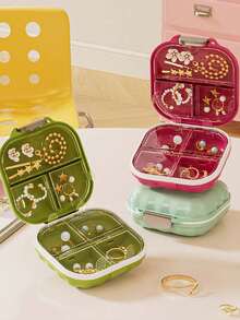 1pc Portable Mini Jewelry Storage Box, Multi‑Compartment Travel Earring Ring Organizer Case, Compact Small Accessory Holder For Daily & Trip Use, Multi‑Color Available,Weekend Trip Organizer,Christmas Stocking Filler.Birthday Small Gift. - Multicolor - View 7