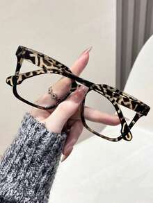 1pc Women's Leopard Print Bohemian Style TR Material Square Oversized Transparent Glasses, Returning To School,Suitable For All Seasons - Clear - View 4