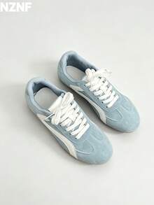 NZNF Premium Flat German Trainer Shoes For Women, New Autumn Versatile Sneakers To Match With Skirts - Baby Blue - View 1