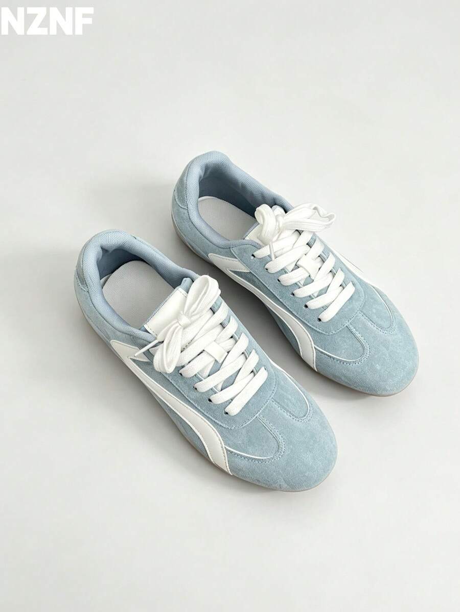 NZNF Premium Flat German Trainer Shoes For Women, New Autumn Versatile Sneakers To Match With Skirts - Baby Blue - View 1