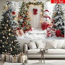 2D Flat Banner, 1pc Merry Christmas Photography Backdrop Banner, Polyester Material, Happy Snowman & Christmas Tree Pattern, Exquisite & Durable, With 4 Holes For Easy Hanging, Suitable For Winter New Year's Eve Home Wall - Christmas Decoration Theme - View 6