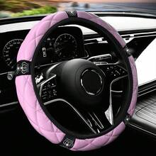 Bubble Crown Rhinestone Car Steering Wheel Cover, PU Leather Without Inner Ring, Suitable For 15inch, Multiple Options Available - Multicolor - View 9