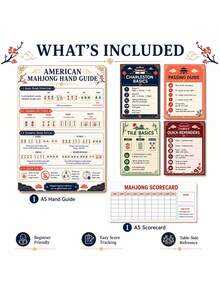 American Mahjong Beginner Reference, Mahjong Manual With Scorecard And 4 Quick Reference Cards, Easy-To-Read Mahjong Learning Aid, Suitable For Adults, Seniors, Game Night, Charleston, Tile Basics And Scoring - Multicolor - View 4