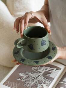 Bird & Floral Ceramic Coffee Cup And Saucer, Exquisite Ceramic Coffee Cup And Saucer, Can Be Used As Coffee Cup, Milk Cup, Breakfast Cup, Latte Cup, Suitable For Home Kitchen Restaurant Office, Large Capacity Comfortable Handle, Multi-Functional Mug, Personalized Holiday Gift - Multicolor - View 4