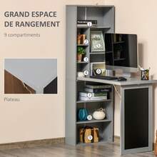 Opklapbaar bureau voor aan de muur met opbergruimte, boekenkast, werkplek, krijtbord en verstelbare plank. - A - Bekijken 7