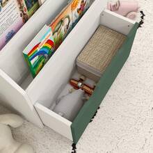 Estante infantil multifuncional com 3 prateleiras e uma gaveta, 62,5 cm (comprimento) x 30 cm (largura) x 70 cm (altura), verde - A - Ver 10