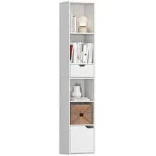 Boekenkast, boekenplank, opbergmeubel met lade, kast, open vakken, 30 x 24 x 158 cm, wit - A - Bekijken 1
