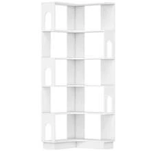 Hoekboekenkast met 6 planken en gebogen zijpanelen, 60 x 60 x 165,5 cm, wit - A - Bekijken 11