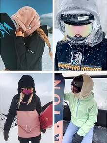 3pcs Set Winter Thickened Warm Face Mask Hat, Elastic Drawstring Design, Lightweight & Warm, Suitable For Cycling, Skiing And Other Outdoor Sports, Solid Color Fleece Windproof Ear Protection, Unisex - Multicolor - View 9