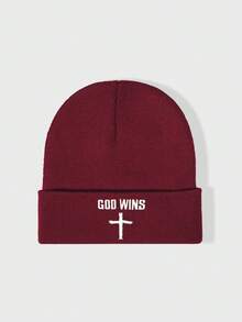 1pc Embroidered GOO WINS Cross Knit Beanie, Outdoor Cold-Proof Knit Hat, Casual Versatile Winter Warm Beanie, Suitable For Daily Commute - Knitted Hat - View 12