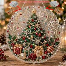 Christmas Pearl And Diamond Sunlight Capture Set, Thickened 3d Design, Diy Craft | Pre-Installed Metal Chain, Lace-Trimmed Acrylic Round Plate, 3d Mixed-Size Pearl Bead Crafts, Festive Window And Wall Decorations. - A - View 10